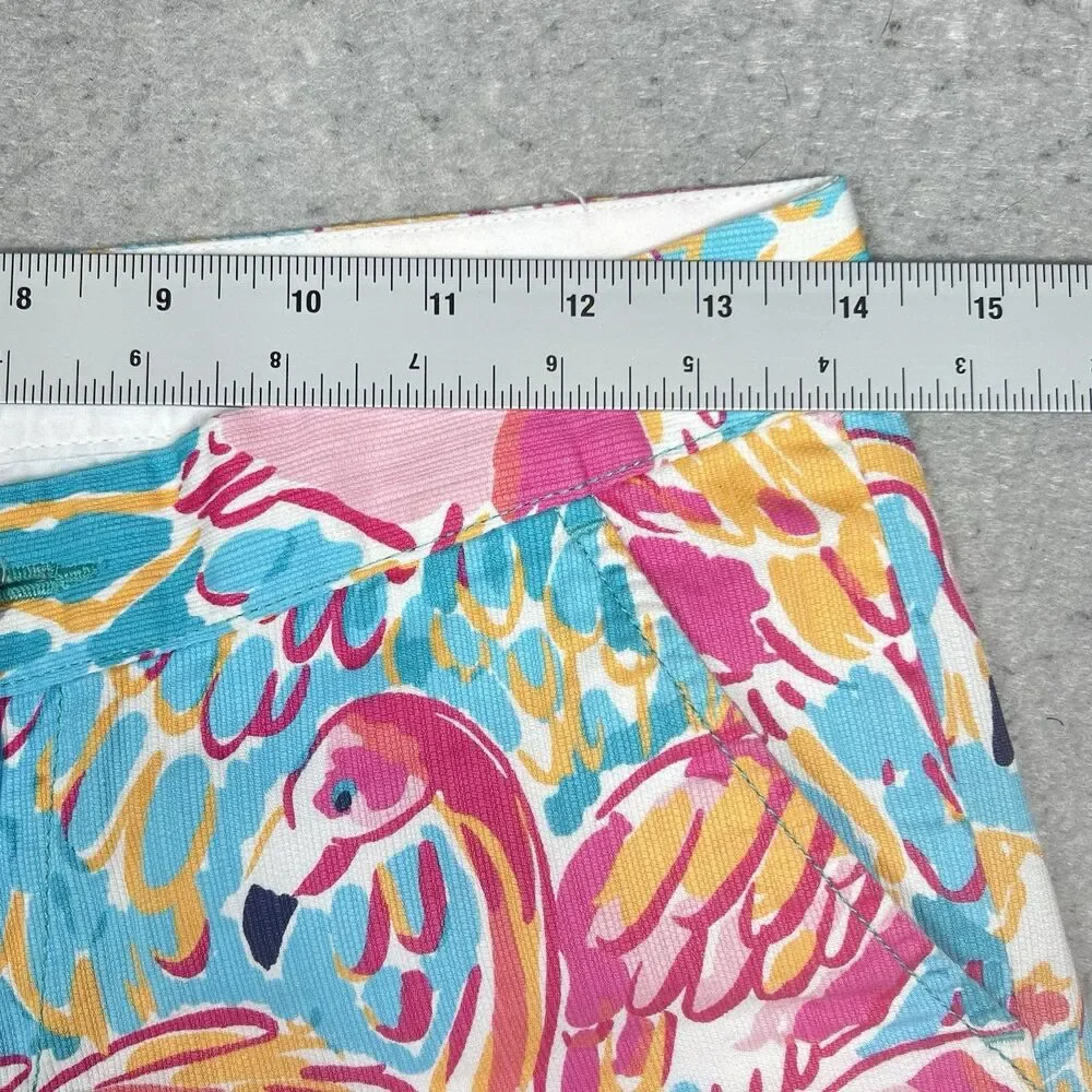 Lilly Pulitzer Buttercup Shorts Women’s 00 Blue Pink Flamingo Scallop Peel Trim